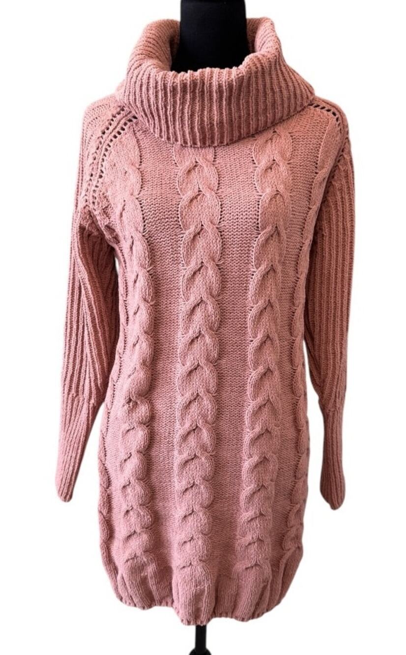 New DR2 NORDSTROM Gorgeous Pink Rose Cable Stitch Chenille Sweater Dress Small
